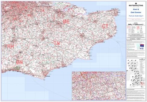 Kent and East Sussex Postcode Sector Map 5 - Laminated Wall Map