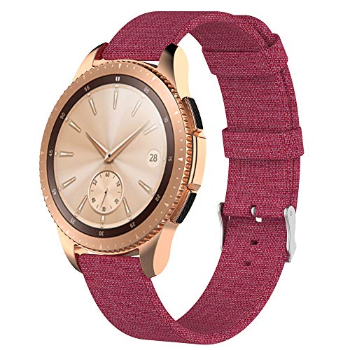 for Samsung Gear S2 Classic Watch Band, SUKEQ Woven Fabric Wrist Strap Quick Release Replacement Bracelet Accessory for Samsung Galaxy Watch 42mm, Gear S2 Classic, Garmin Vivoactive 3 (Red)