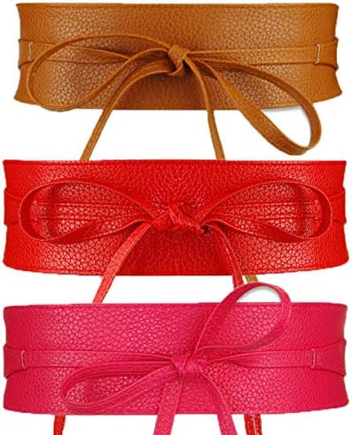 3 PCS Women Waist Belts Soft PU Leather Cinch Belt Self Tie Wrap Around Obi Waist Band Boho Belt
