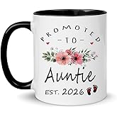 LXQM Promoted to Auntie 2026 Mug, Pregnancy Announcement Gifts for Aunts, First Time Auntie to be Gift, New Aunt Gifts from Sister Brother, Baby Birthday for Expecting Aunt 2026