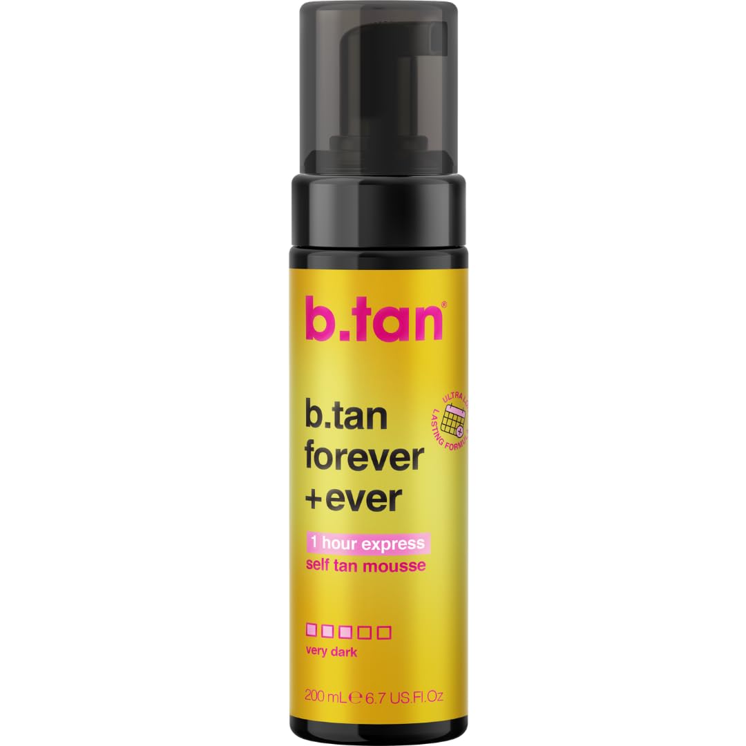 b.tan Ultra Long Lasting Self Tanning Mousse | Forever & Ever - Dark, 1 Hour Instant Express Bronzing Foam, No Fake Tan Smell, Best Tinted Sunless Tanner, Face & Body, Australian Glow, 200ml