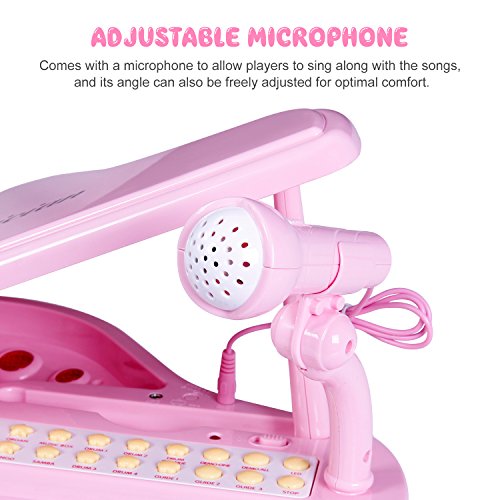 31 Keys Piano Keyboard Toy with Microphone, Electronic Musical Multifunctional Instruments for Girl Toddlers Kids Musical Talent Development, Audio Link with Mobile IPad PC, Pink - Thumbnail 3