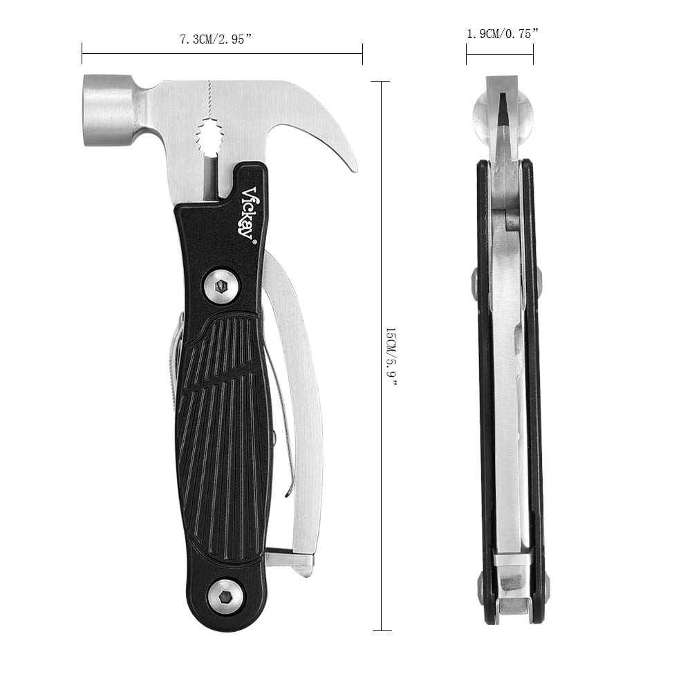 Multitool Hammer, 12 in 1 Multi tool Stainless Steel Emergency Car Survival Kit Outdoor- Camping Tool With Hammer, Saw,Knife, Screwdriver, Bottle Opener -Best Father’s Day Gift(Black)