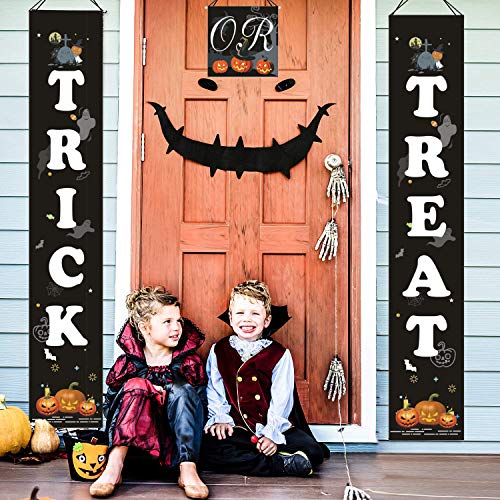 Halloween Decorations Outdoor-Trick or Treat Banner Halloween Hanging Sign for Front Door Indoor Display, Gate, Garden, Home, Party, Porch, Office - Thumbnail 4