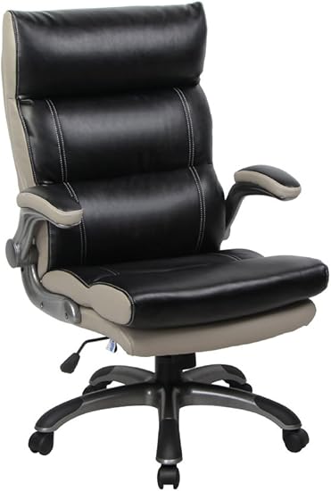 Amazon Com Viva Office Bonded Leather Thick Padded High Back Managerial Chair With Flip Up Arms Black And Light Grey Furniture Decor