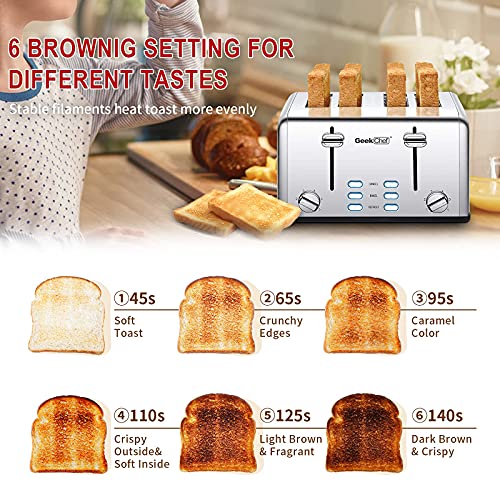 Geek Chef 4 Slice toaster, Best Rated Prime Retro Bagel Toaster with 6