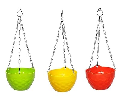 Abasr Diamond Hanging Baskets Rattan Waven Flower Pot Plant Pot with Hanging Chain for House, Garden and Balcony Decoration (Pack of 3)