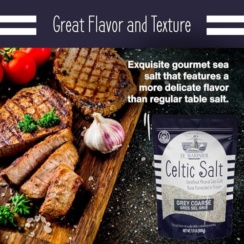 Le Marinier Celtic Salt Organic Grey Coarse, 1.1lb - 18oz. Mineral Rich 100% Natural and Unrefined French Sea Salt Organic. Hand Harvested Mineral Sea Salt, Sel Gris (1.1lb Grey Coarse)