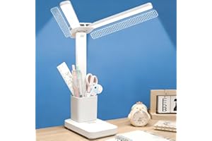 Adjustable LED Desk Lamp with Detachable Holder, Dimmable 3 Colors Touch Lamps with 2 Lights, Protective Night Lights for Stu