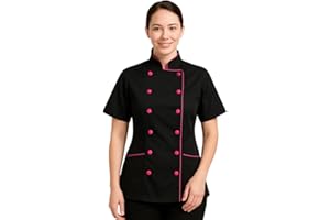 UNIFORMATES Short Sleeves Tailored Fit Chef Coat Jacket Uniform for Women for Food Service, Caterers, Bakers and Culinary Professional