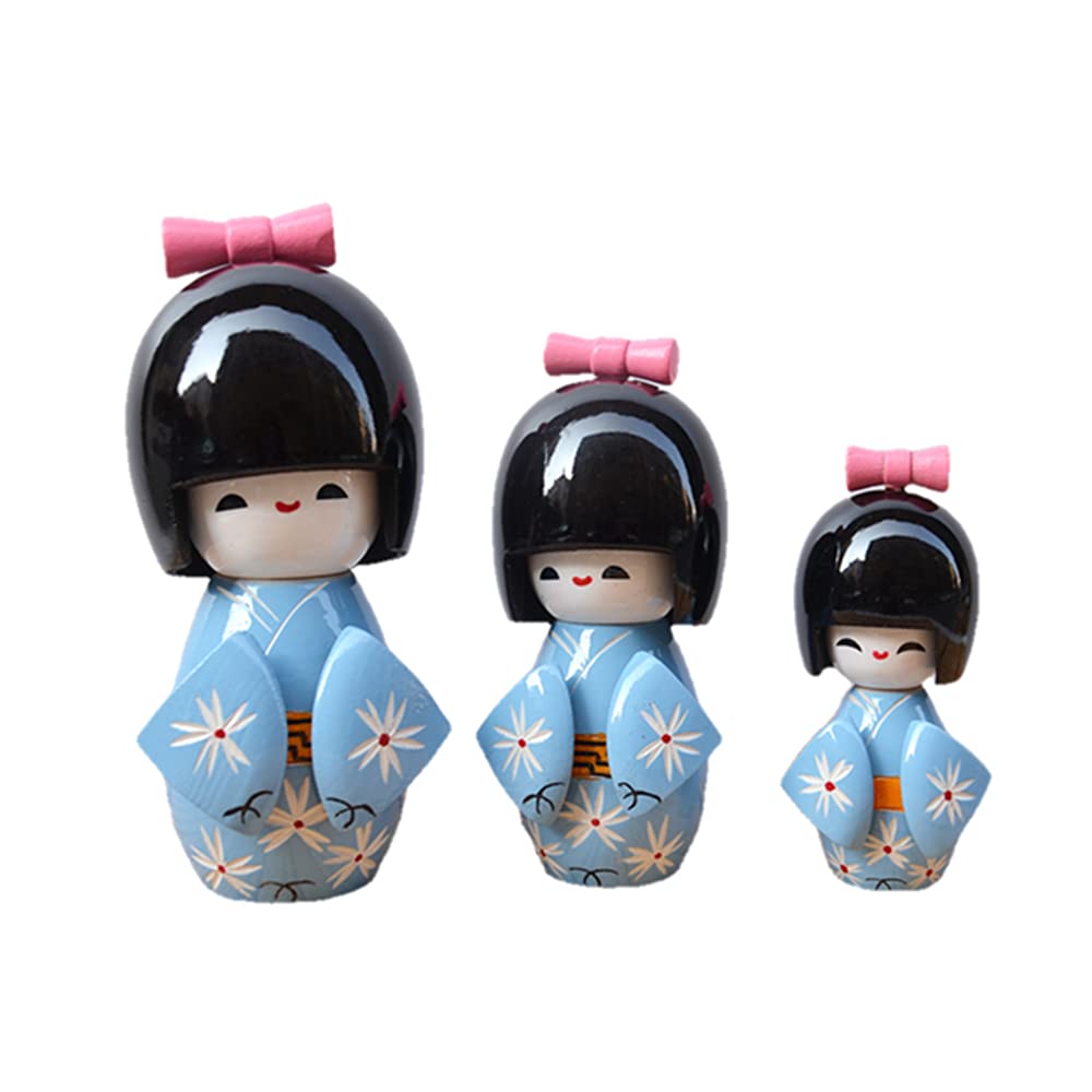 Japanese Wooden Doll-Set of 3(Blue)