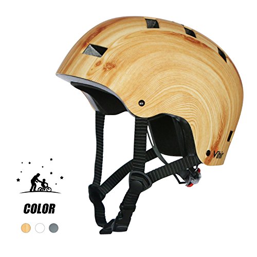 Vihir Multi Sports Bike Skateboard Helmet Classic Adult and Kids Adjustable Dial Helmet, Wood Grain, L