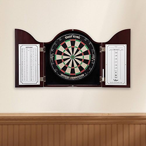 Viper Shot King Sisal/Bristle Steel Tip Dartboard with Staple-Free Bullseye and 6 Darts (Dartboard and Cabinet)
