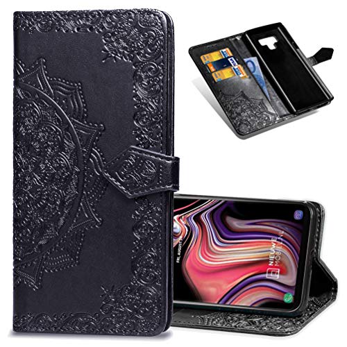 COTDINFORCA Note 9 Wallet Case, Slim Premium PU Flip Cover Mandala Embossed Full Body Protection with Card Holder Magnetic Closure for Samsung Galaxy Note 9 (2018). SD Mandala - Black