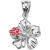 Claddagh Gold Dainty Sterling Silver Red CZ Caribbean Hibiscus (Malvaceae) Pendant