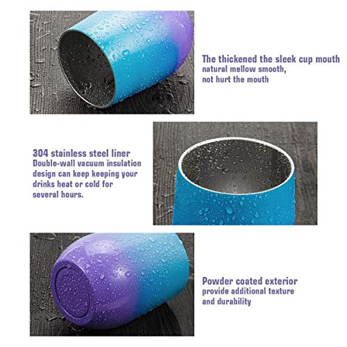 Fungun 12 oz Stemless Wine Tumbler, Stainless Steel Wine Glass, Insulated Tumbler with Lids for Wine, Coffee, Drinks, Cocktails, 2 Sets Including 2 Pieces Straws and Brush (Colorful2) - Thumbnail 4