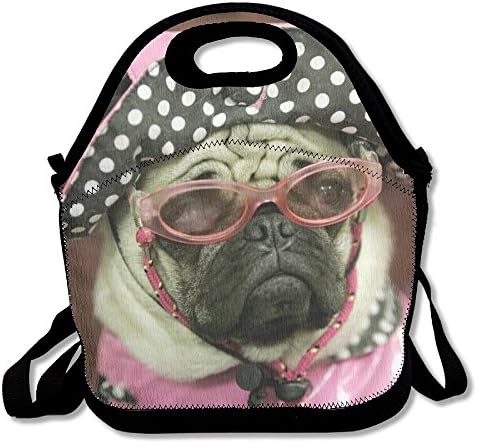 SZYYMM Pug Wearing Sunglasses Portable Shoulders Lunch Bag,Outdoor Office Travel Picnic Food Container Lunchboxes For Kids Adults