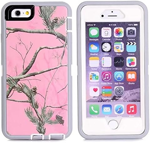 OTTER MK for iPhone 6 6s Case, Heavy Duty Multi-color Defender Series Full-body Protective Hybrid 3-piece Cover Built-in Screen Protector Case for iPhone 6/6s 4.7" (pink tree)