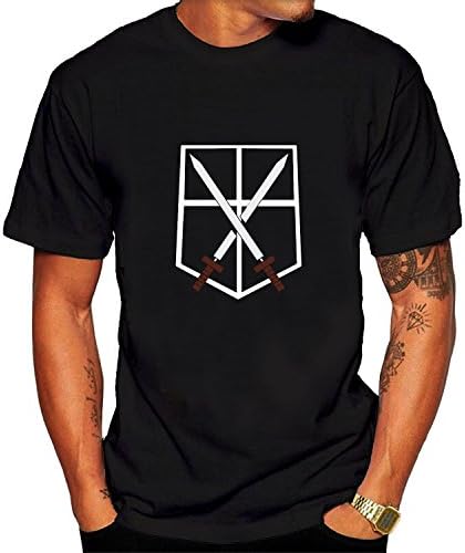 Mens attack on titan trainee logo T Shirts black