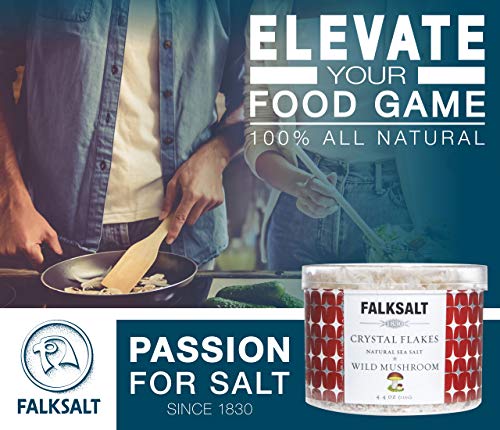 FALKSALT Wild Mushroom (Porcini) Sea Salt Flakes 9 Options - 4.4oz Great for Meat, Poultry, Seafood, Veggies. Use to Marinate or Premium Finishing Salt