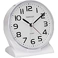 FAMICOZY 4.5" No Ticking Analog Alarm Clock,Silent Readable for Seniors,Easy to Set,Gradual Rise Alarm,Big Numbers,On/Off Switch on Side,Gentle Wake,Snooze Soft Backlight,Battery Operated,White