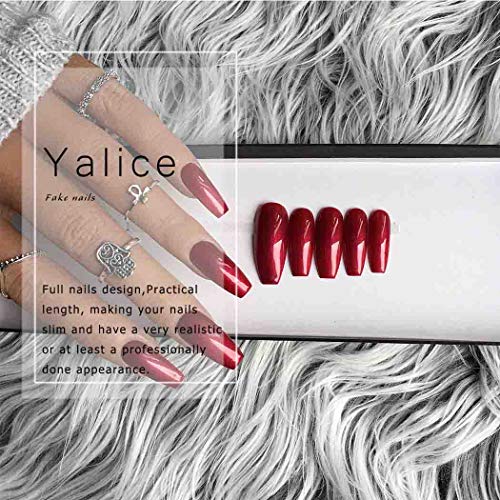 Yalice 24Pcs Matte False Nails Full Cover Long Coffin Fake Nails French Art Clip on Nail for Women and Girl (Blue)