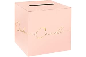 HEIPINIUYE Large Card Box for Party 9.8" x 9.8" Pink Gift Card Box Holder with Gold Foil Design Envelope Box for Wedding Birt