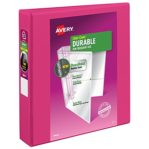 Avery Durable View Binder, 1-1/2" Slant Rings, 375-Sheet Capacity, DuraHinge, Pink (17833)
