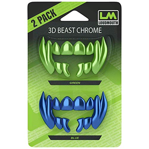 Loudmouth 3D Chrome Beast Blister Pack for Football Mouth Guard (3D Chrome Beast Blister - Blue/Green)