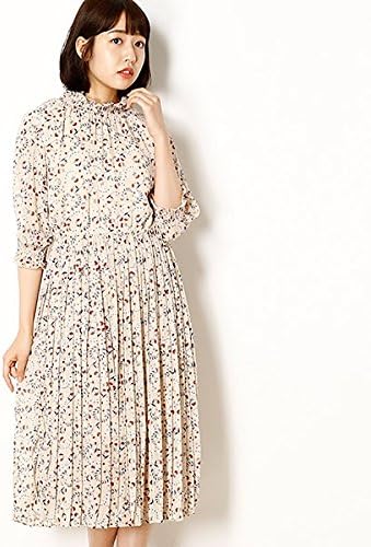 Amazon アルシーヴ Archives 花柄シャーリングネックプリーツワンピース ベージュ M ワンピース チュニック 通販