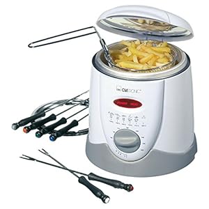 Clatronic FFR 2916 Fondue-friteuse 2-in-1, bedieningspaneel met controledisplay, 6 fonduevorken, 1 liter