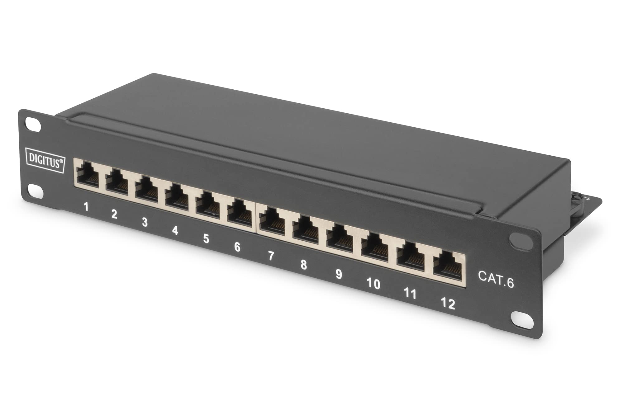 DIGITUS Cat 6 patch panel - 12 ports - RJ45 jacks - 10-inch rack mount 1 rack unit - LSA distribution field - shielded - black