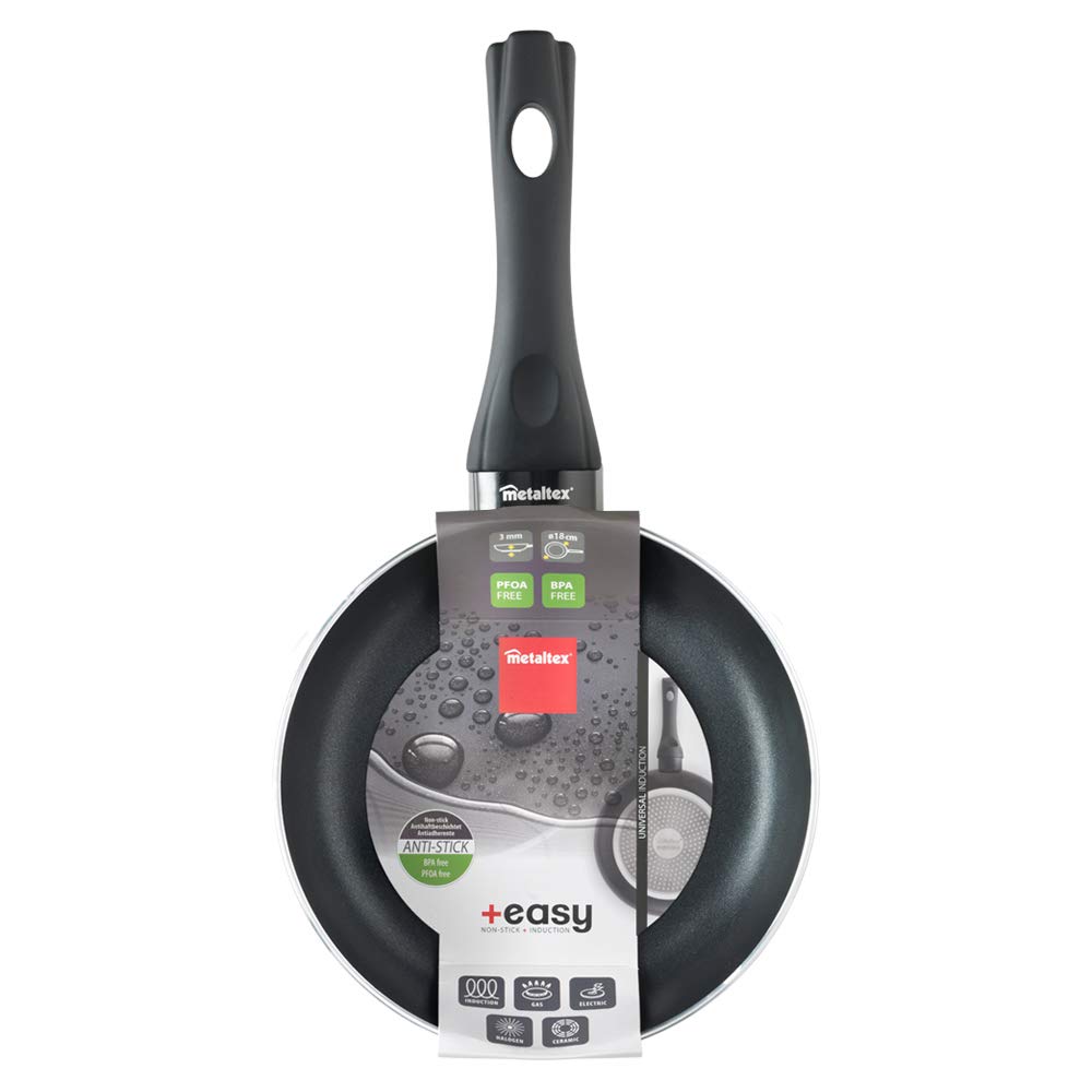 Metaltex Easy Pressed Aluminium Frying Pan 18 cm 2 Layers Non-Stick Dot Induction Suitable for All Hobs Black