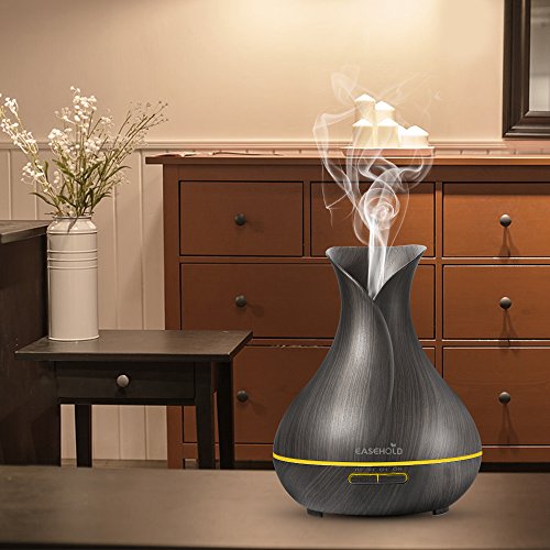 Easehold Aroma Essential Oil Diffuser Humidifier 400ml Cool Mist with Colorful Lights 4 Timer Wood Grain Finish