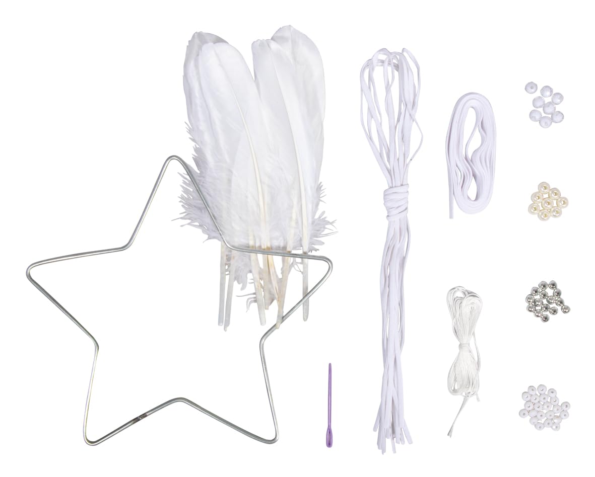Rayher DIY Dream Catcher Craft Kit with Star Shaped Frame, White Star Dreamcatcher with a Diameter of 20cm, Length 60cm, 66076000