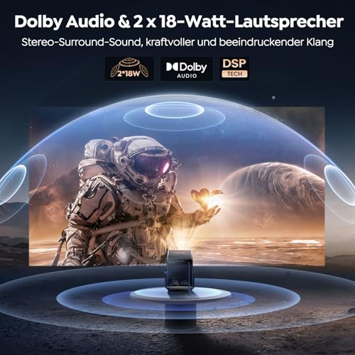 Beamer 4K [Schnellste VIDAA OS] Kompatibel mit Netflix & Dolby Audio, 1400ANSI 1080P Smart Beamer Heimkino Autofokus Trapezkorrektur, WiFi 6 & Bluetooth 5.4, 200°Drehbar Tragbarer Outdoor Projektor