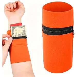 Orange-red Breathable Zippered Wristlet – Elastic & Portable, Ideal for Sports, Outdoor Activities, and Running – Coin Purse