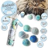 BALLMIE Felt Wool Cat Toys Ball with Catnip and Bell, Natural Handmade (Baby Blue (5 Units))