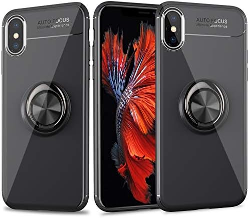 cresawis [Ring Series] Compatible iPhone Xs Max Case with Heavy Duty Protection and Finger Ring Kickstand Fit Magnetic Car Mount for iPhone Xs Max 6.5 Inch 2018-Black