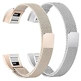 bayite For Fitbit Alta HR and Alta Bands Pack of 2, Rplacement Meilanese Loop Stainless Steel Metal Bands Women Men, Silver and Rose Gold 5.5