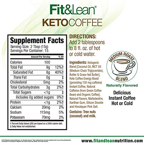 Fit & Lean Keto Coffee Premium Gourmet Ketogenic Medium Roast Instant Coffee Blend, Natural