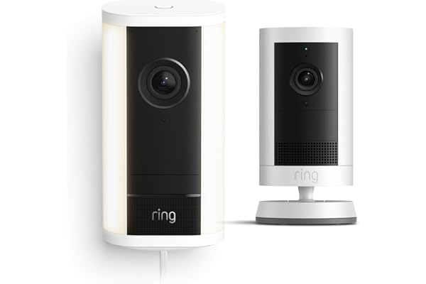 Ring Spotlight Cam Pro, Plug-In (Newest Model), White with Outdoor Cam Plus, Battery, White