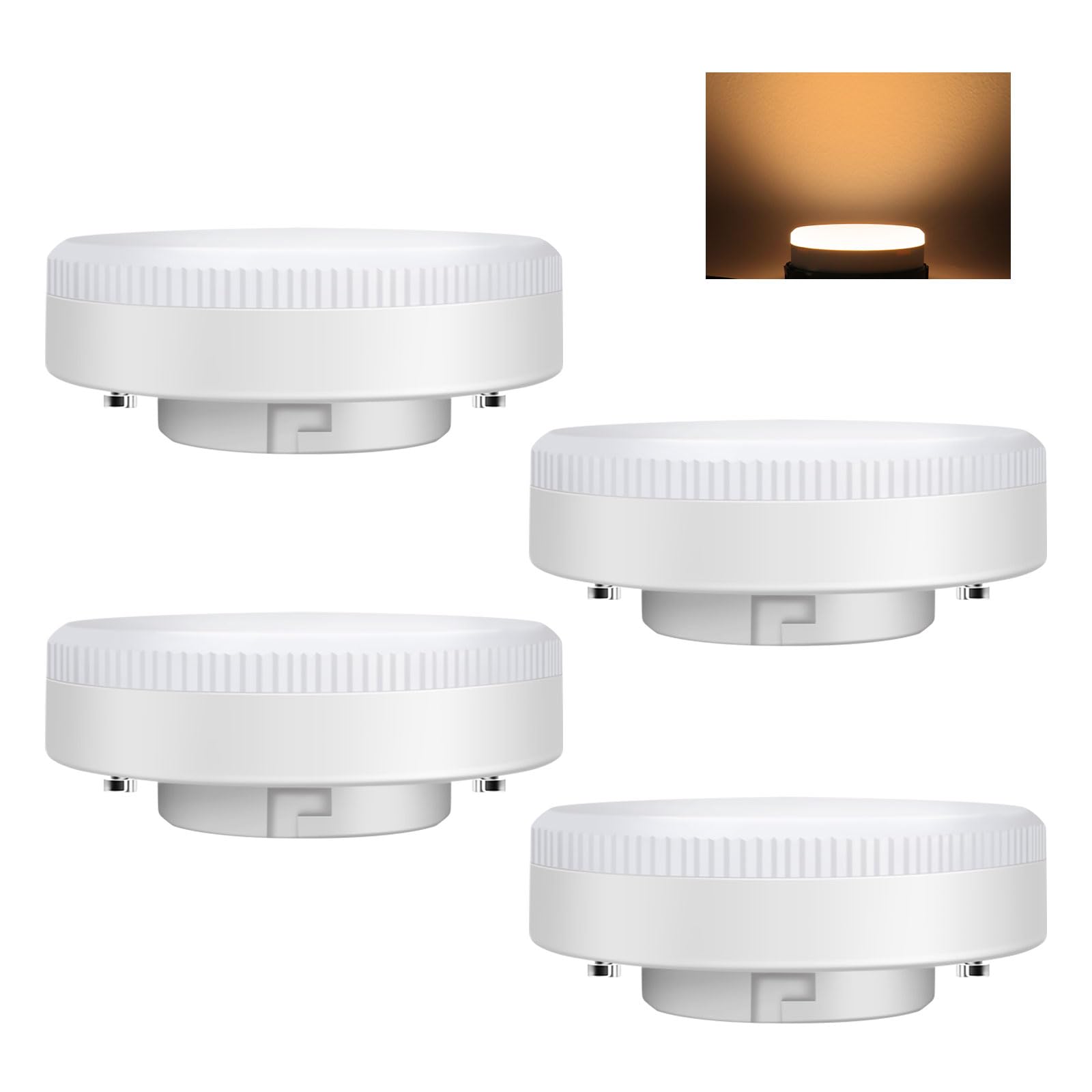ILEEDear 9W 3000K GX53 LED Under Cabinet Lighting, No Flicker, Warm White Daylight Bulbs for Aesthetic Room Decor, Non Dimmable, Pack of 4