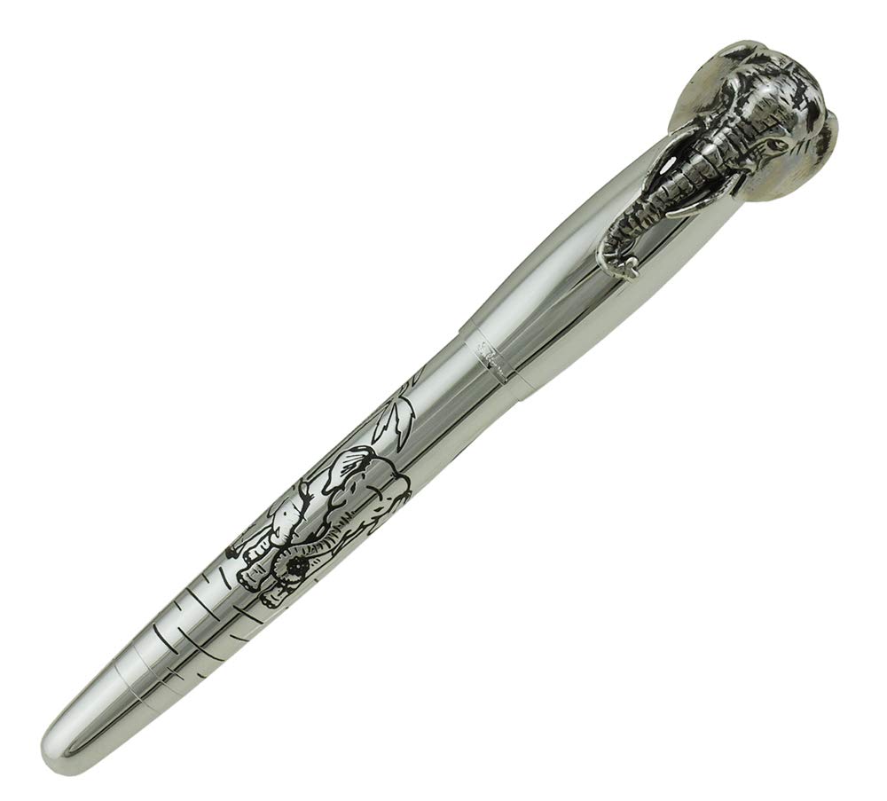 Fuliwen Silver Elephant Fountain Pen Medium Nib with Refillable Converter Solid Metal Pen