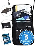 Travel wallet, RFID Neck Passport holder, Lightweight Pouch, w/ 2 FREE BONUSES (black)