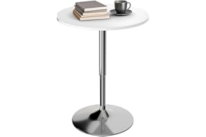 Athena Collection Round Bar Table 27.5"- 36" Height Adjustable Bistro Pub Table, Bar Height Cocktail Table with Swivel Top Metal Base, Tall Table for Home Bar Party Event, White