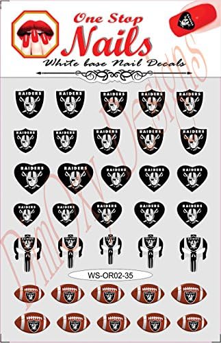 Oakland Raiders Vinyl Peel and Stick Nail Decals. Set of 35 with Raiders Punisher Stickers with White Backgroung V1