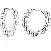 SILBERTALE Ball Beaded Huggie Hoop Earrings 925 Sterling Silver Upper Ear Cartilage Helix Small Tiny Mini Sleeper Hoop Earrings