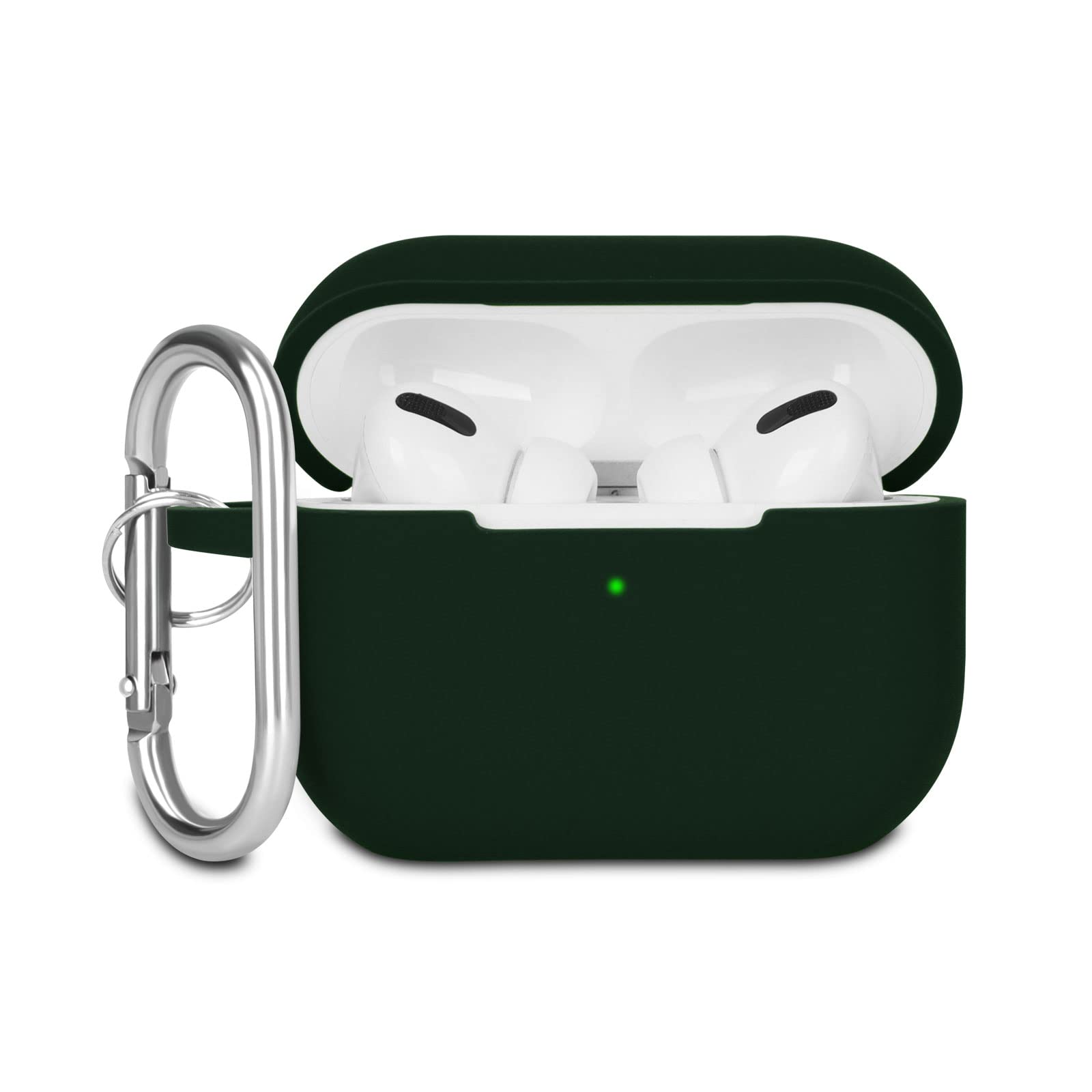 KOKOKA Case Cover Compatible with Airpods Pro, Soft Silicone Skin Case Cover Shock-Absorbing Protective Case for Airpods Pro 2019 with Carabiner, Front LED Visible, Dark Green — image 1