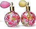 Large Glass Empty Perfume Bottle Atomizer with Sprayer Bulb and Painted Pink Roses